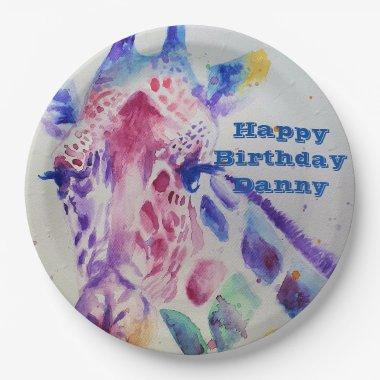Giraffe Watercolour boy Birthday Party Paper Plate