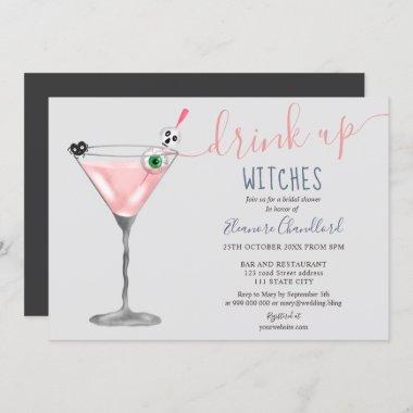 Girl pink cocktail witches Halloween bridal shower Invitations