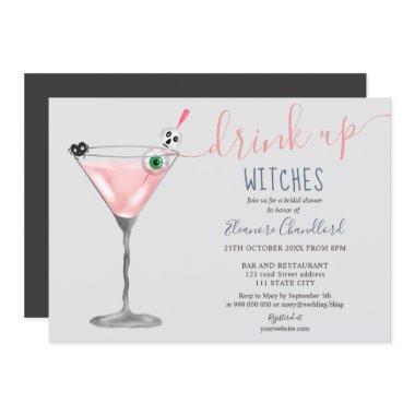 Girl pink cocktail witches Halloween bridal shower Invitations