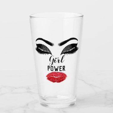 Girl Power Red Kiss Lips Makeup Bridal Shower Glass