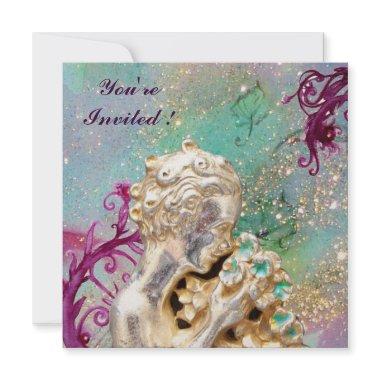 GIRL WITH FLOWERS IN GOLD SPARKLES ,Blue Sapphire