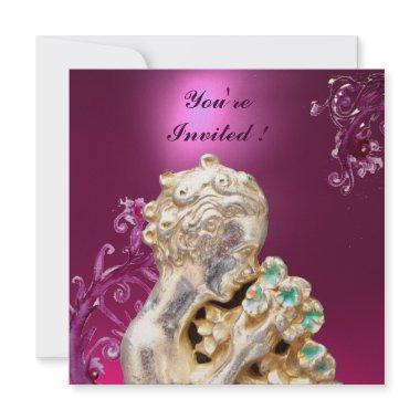 GIRL WITH FLOWERS ,Pink Purple Amethyst Invitations