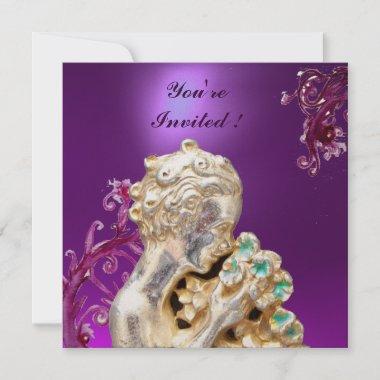 GIRL WITH FLOWERS ,Pink Purple Amethyst Invitations