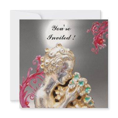 GIRL WITH FLOWERS ,Red Burgundy Ruby,White Invitations