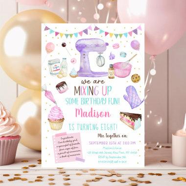 Girls Baking Party Pink Gold Cake Cupcake Birthday Invitations