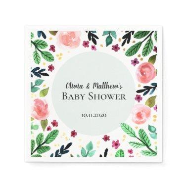 Girls Cute Floral Watercolor Flowers Baby Shower Napkins