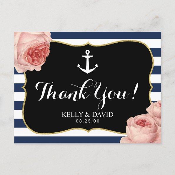 Girl's Nautical Anchor Vintage Floral Thank You PostInvitations