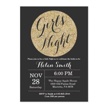 Girls Night Out Black and Gold Glitter Invitations