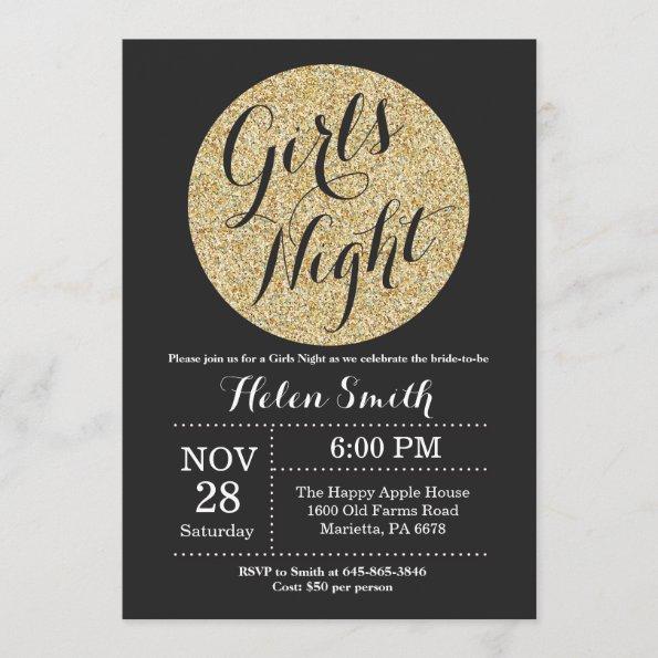 Girls Night Out Black and Gold Glitter Invitations