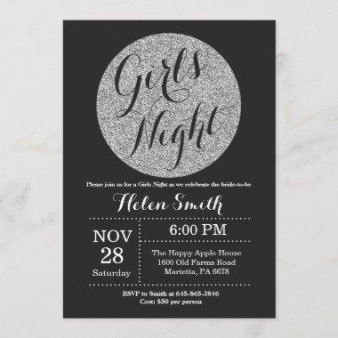 Girls Night Out Black and Silver Glitter Invitations