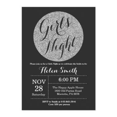 Girls Night Out Black and Silver Glitter Invitations