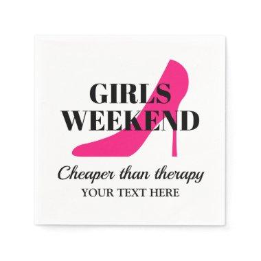 Girls weekend pink stiletto cocktail party napkins