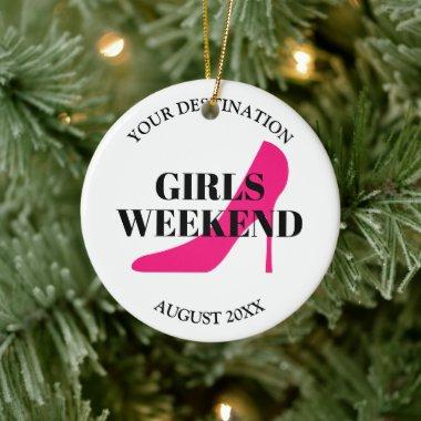 Girls weekend trip custom pink stiletto shoe ceramic ornament