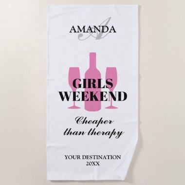 Girls weekend trip custom pink wine theme beach towel
