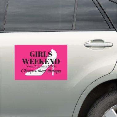 Girls weekend trip custom travel destination pink car magnet