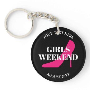 Girls weekend trip pink stiletto personalized gift keychain