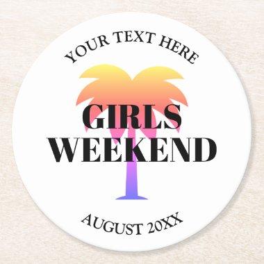 Girls weekend tropical palm tree round paper coast round paper coaster