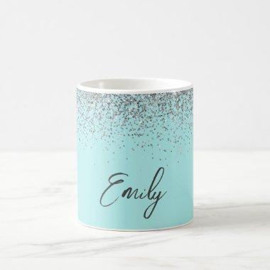 Girly Aqua Blue Teal Glitter Sparkle Coffee Mug