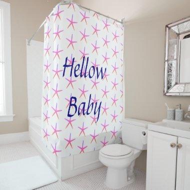 Girly Bathroom Decor Pink Starfish Custom Text Shower Curtain