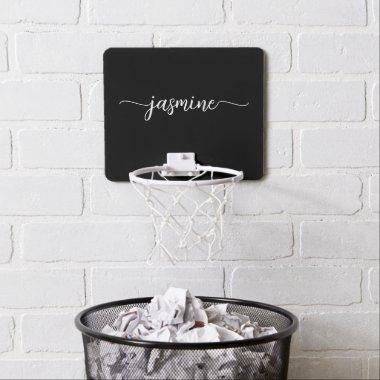 Girly Black Minimalist Monogram Name Calligraphy Mini Basketball Hoop