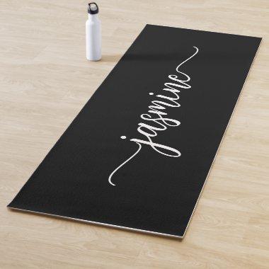 Girly Black Personalized Monogram Name Script Yoga Mat
