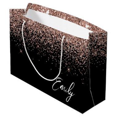 Girly Black Rose Gold Blush Pink Glitter Monogram Large Gift Bag