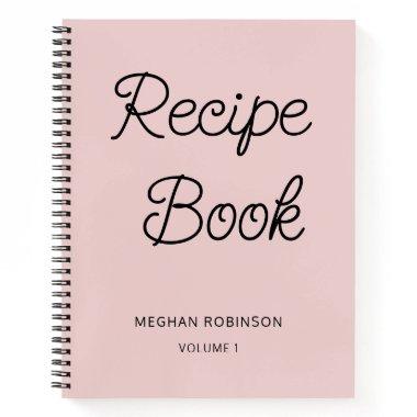 Girly Blush Pink Cookbook Personalized Recipe Note Notebook