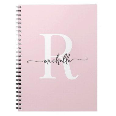 Girly Blush Pink Modern Script Monogram Name Notebook