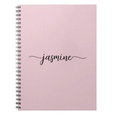 Girly Blush Pink Modern Script Monogram Name Notebook