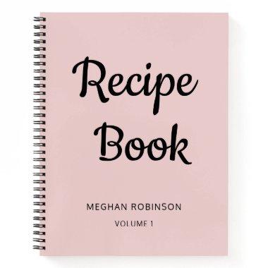 Girly Blush Pink Monogram Cookbook Recipe Notebook