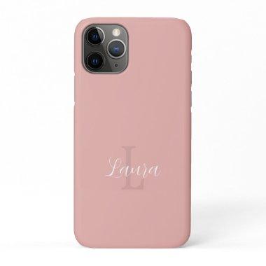 Girly blush pink monogram name script personalized iPhone 11 pro case