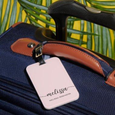 Girly Blush Pink Monogram Name Signature Script Luggage Tag