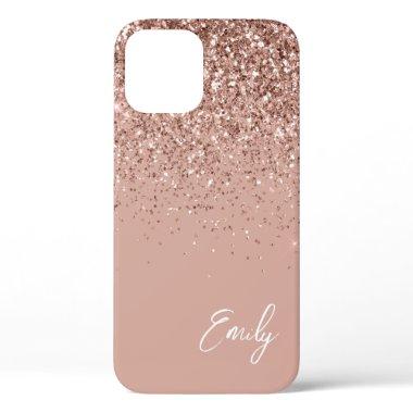 Girly Blush Pink Rose Gold Glitter Monogram Case-M iPhone 12 Case