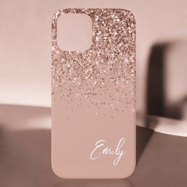 Girly Blush Pink Rose Gold Glitter Monogram Case-M iPhone 12 Case