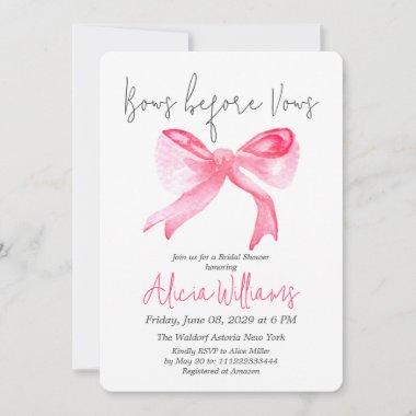 Girly Bows before Vows Ribbon Pink Bridal Shower Invitations