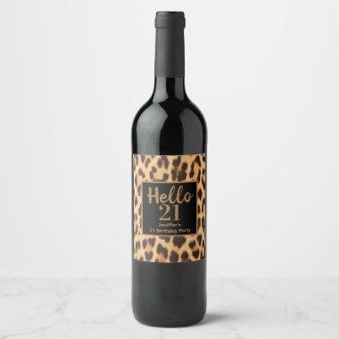 girly chic leopard print 21st birthday party wine label