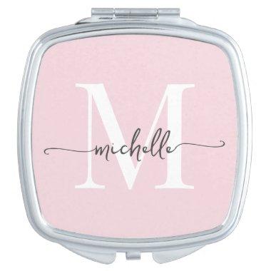 Girly Chic Modern Blush Pink Monogram Name Script Compact Mirror