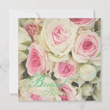 girly chic pink Rose Floral Bridal Shower Invitations