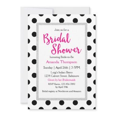 Girly Chic Polka Dots and Hot Pink Bridal Shower Invitations