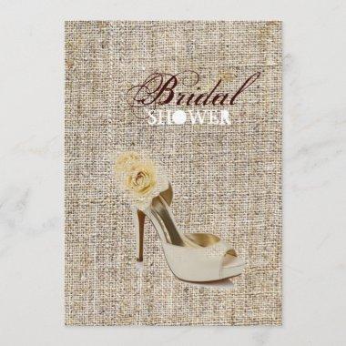 Girly Chic Rustic Country burlap bridal shower Invitations