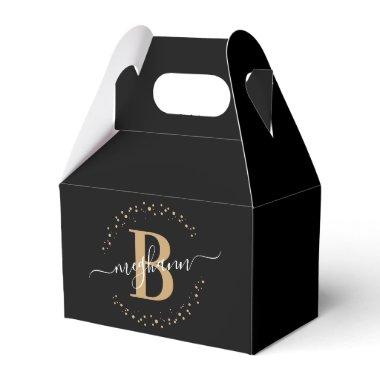 Girly Elegant Black Gold Name Monogrammed Script Favor Boxes