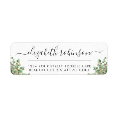 Girly Elegant Script Greenery Address Label