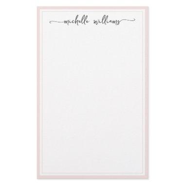 Girly Elegant Signature Script Blush Bordered Stationery