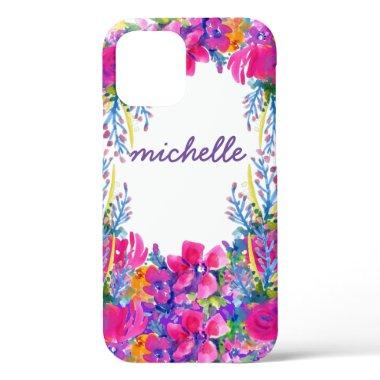 Girly Glam Hot Pink Glitter Sparkles Monogram Name iPhone 12 Pro Case