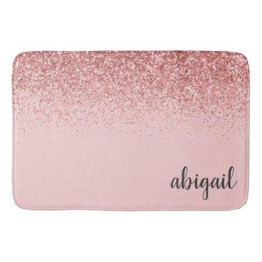 Girly Glitter Blush Pink Stylish Modern Monogram Bath Mat
