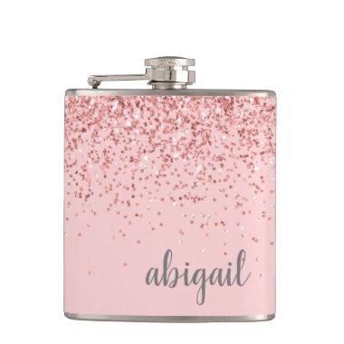 Girly Glitter Personalized Blush Pink Monogram Flask