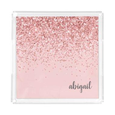 Girly Glitter Sparkle Modern Monogram Acrylic Tray