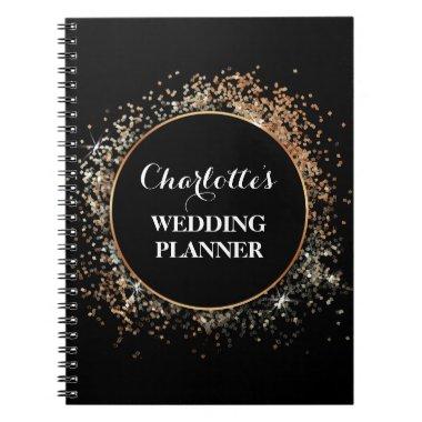 Girly Golden Glitter Confetti Wedding Planner Notebook