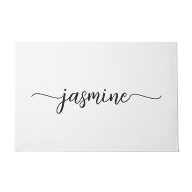 Girly Minimal White Custom Monogram Name Script Doormat
