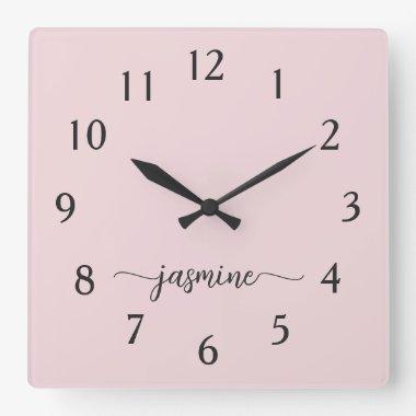 Girly Minimalist Monogram Name Signature Script Square Wall Clock